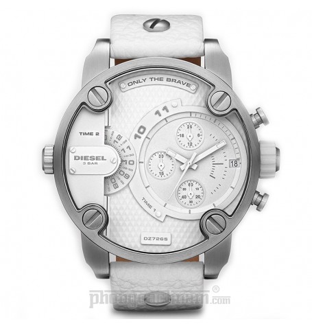 Đồng hồ nam Diesel - Little Daddy White Leather / Silver Tone Case / White Dial 61mm x 51mm