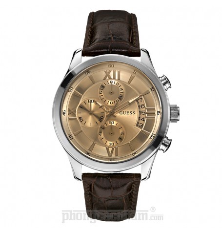 Đồng hồ nam Guess - Croco Embossed Brown Leather & Silver Case 45mm