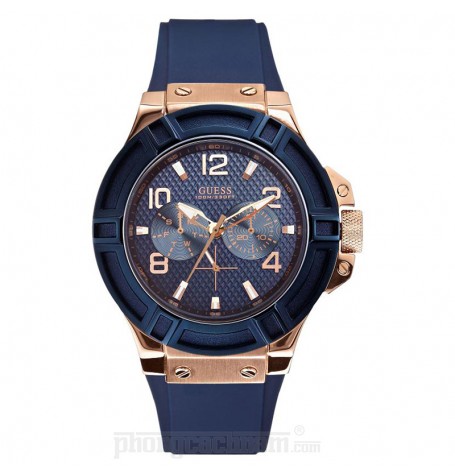 Đồng hồ nam Guess - Sporty Blue Silicone & Rose Gold Case / Blue Dial 45mm
