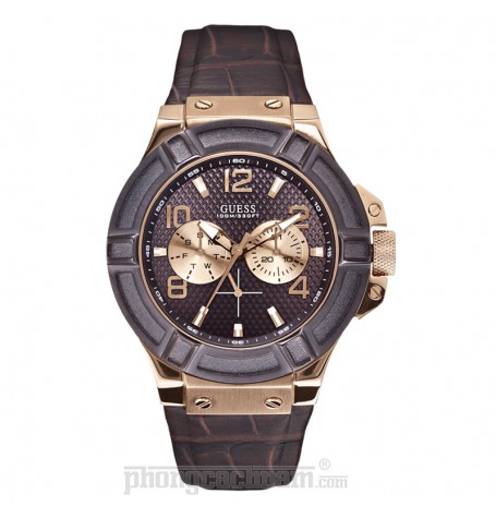 Đồng hồ nam Guess - Sporty Brown Leather Strap / Rose Gold Case / Brown Dial 45mm