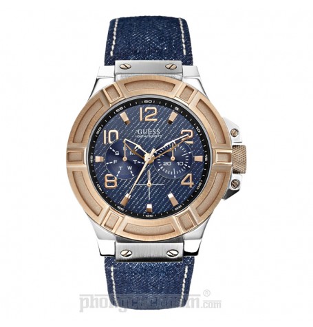 Đồng hồ nam Guess - Sporty Denim Blue Leather Strap / Silver Case / Denim Dial 45mm