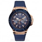 Đồng hồ nam Guess - Sporty Blue Silicone & Rose Gold Case / Blue Dial 45mm