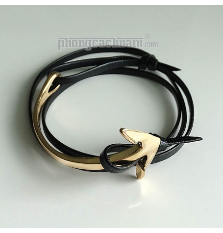 Vòng tay nam - PhongCachNam "Urban Style" mỏ neo vàng / da đen